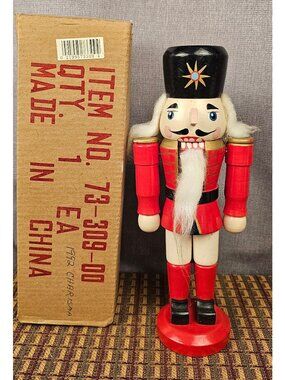 Vintage 1982 Charisma Wooden Nutcracker Soldier Figurine 10" Red & Black Handcra